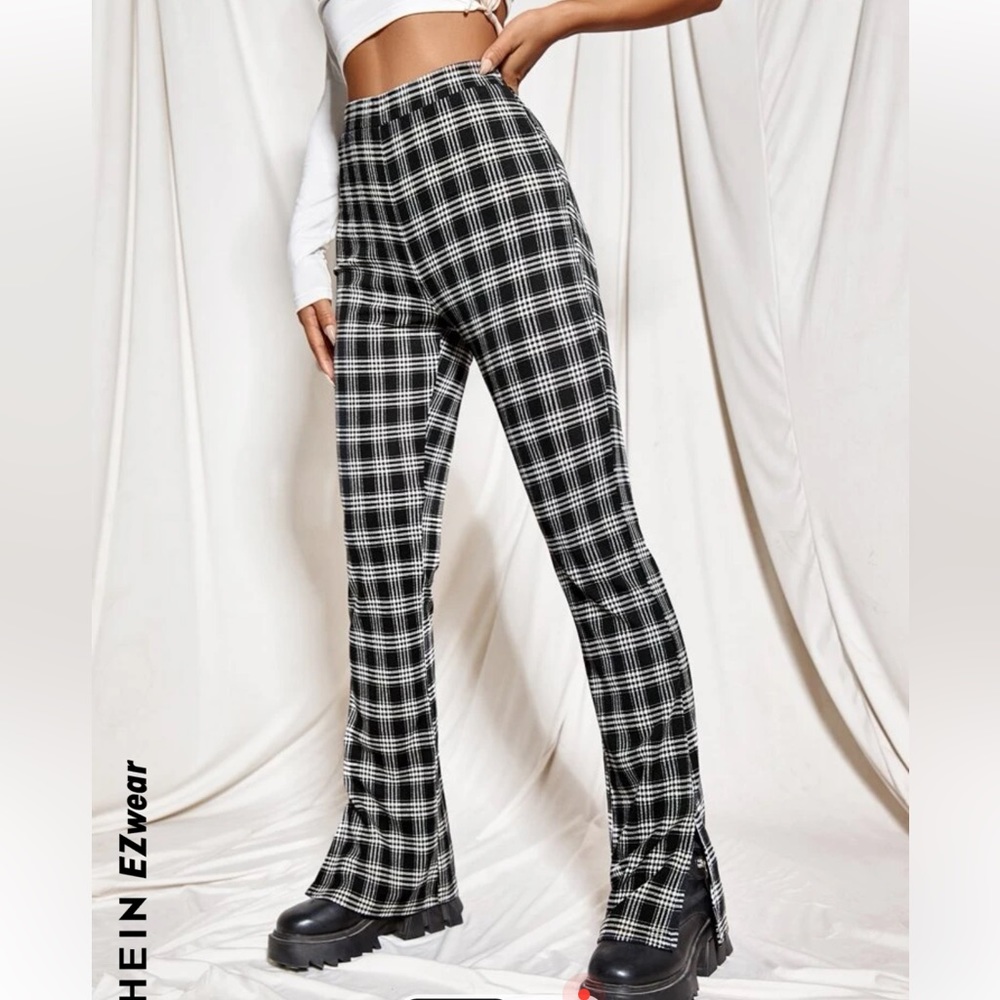 Comfortable! Easy wear split plaid side pants.